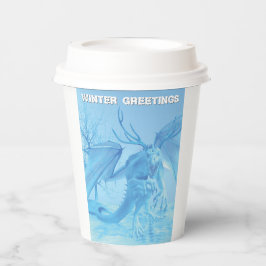 Wintergrüße. Eisdrache mit Geweih Pappbecher