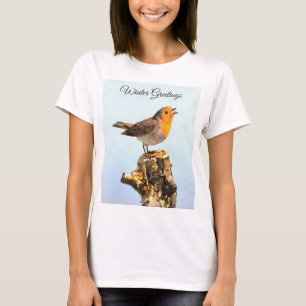 Wintergrüße. Robin singend T-Shirt