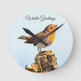Wintergrüße. Robin singt  Runde Wanduhr