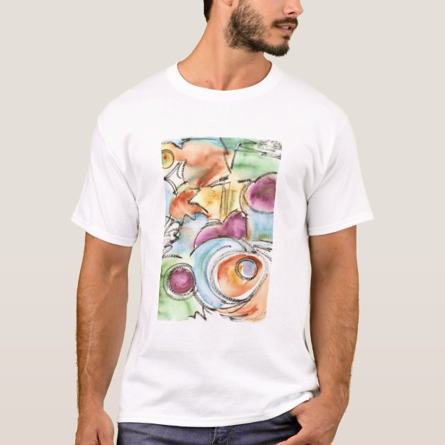 Winterhandgemalte Abstrakte Aquarellkunst T-Shirt (Vorderseite)