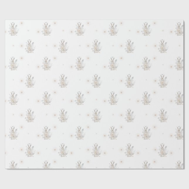 Winterhase mit Winter Florals Geschenkpapier (Flach)