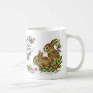 Winterhasen und Vögel im Schnee Weihnachtstasse Tasse