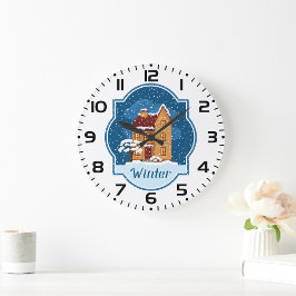 Winterhaus im Schnee Große Wanduhr