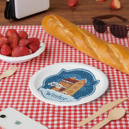 Winterhaus im Schnee Pappteller