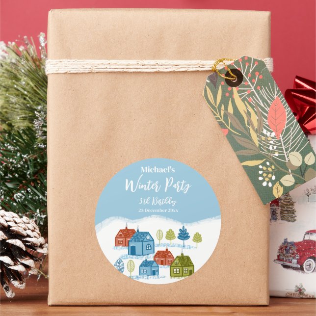 Winterhäuser Geburtstagsparty Kindergeschenk Runder Aufkleber (Feiertag)