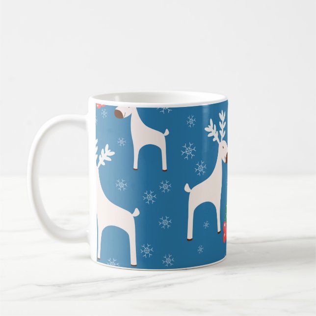 Winterhintergrund mit Hirschen (nahtloses Muster)  Kaffeetasse (Links)