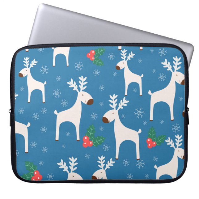 Winterhintergrund mit Hirschen (nahtloses Muster)  Laptopschutzhülle (Vorderseite)