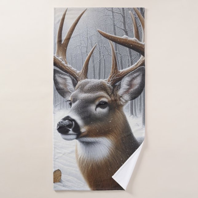 Winterhirsch/Hirschbock Kunst Badehandtuch (Badehandtuch)