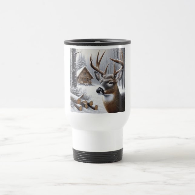 Winterhirsch/Hirschbock Kunst Reisebecher (Mittel)