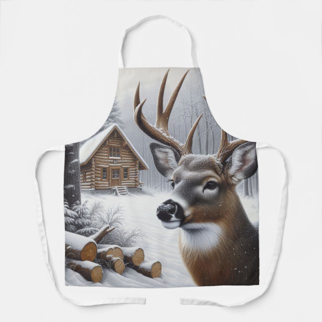 Winterhirsch/Hirschbock Kunst Schürze (Vorderseite)
