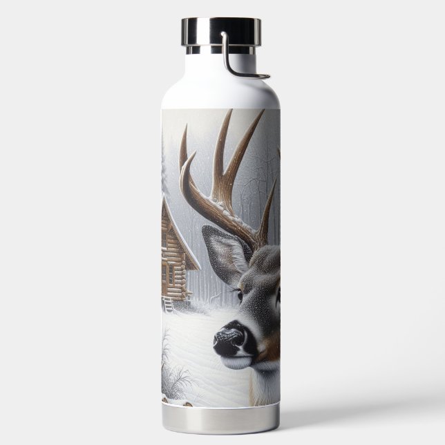 Winterhirsch/Hirschbock Kunst Trinkflasche (links)
