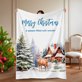 Winterhirsch im schneebedeckten Weihnachtswald Fleecedecke