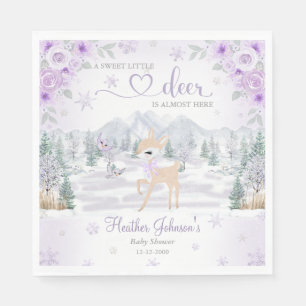 Winterhirsch-Lila-Schneeblume-Baby-Party Serviette