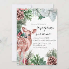 Winterhirsch, Pinecones und Holly Wedding Einladung