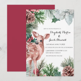 Winterhirsch, Pinecones und Holly Wedding Einladung
