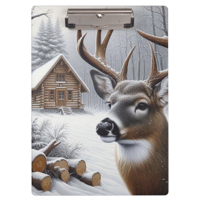 Winterhirsche/Buckkunst Klemmbrett (Vorderseite)