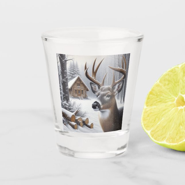 Winterhirsche/Buckkunst Schnapsglas (Vorderseite)