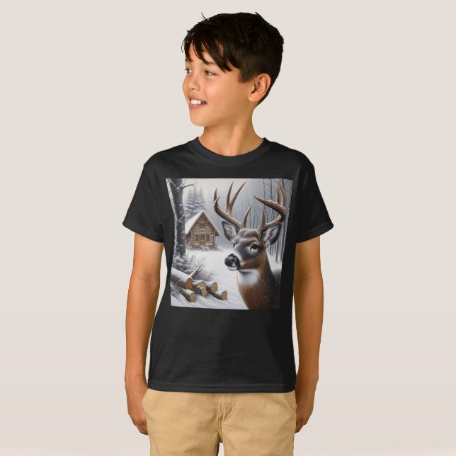 Winterhirsche/Buckkunst T-Shirt (Vorne ganz)