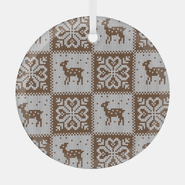 Winterhirsche geknotet: Vintages Muster. Ornament Aus Glas (Vorderseite)