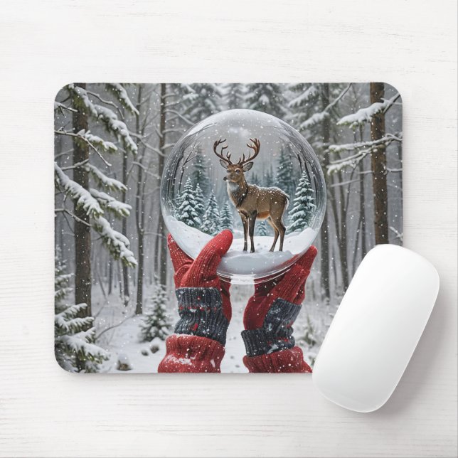 Winterhirsche im Schneeglobe Mousepad (Mit Mouse)