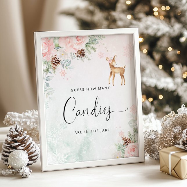 Winterhirsche rosa Raten Sie, wie viele Bonbons Po Poster (Von Creator hochgeladen)