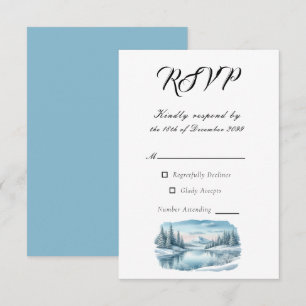Winterhochzeit am See in den schneebedeckten Berge RSVP Karte