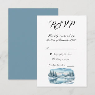 Winterhochzeit am See in den schneebedeckten Berge RSVP Karte