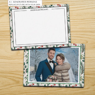 Winterhochzeit Beeren Salbei Foto Danksagungskarte Mitteilungskarte