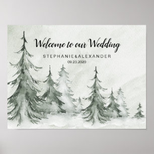 Winterhochzeit der Aquarellbäume Poster