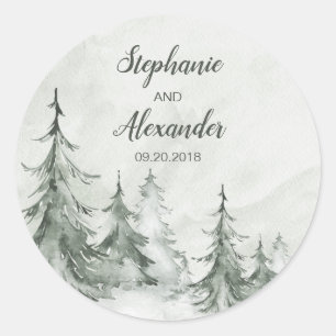 Winterhochzeit der Aquarellbäume Runder Aufkleber