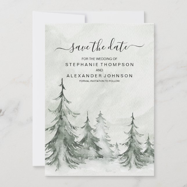 Winterhochzeit der Aquarellbäume Save The Date (Vorderseite)