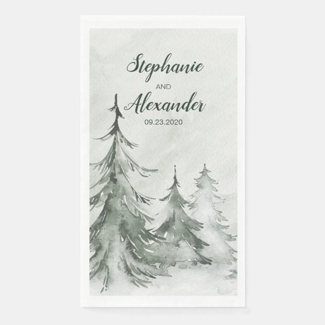 Winterhochzeit der Aquarellbäume Serviette (Vorderseite)