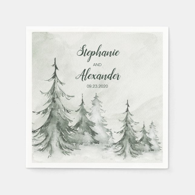 Winterhochzeit der Aquarellbäume Serviette (Vorderseite)