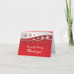 Winterhochzeit des roten, silbernen Graus danken Dankeskarte