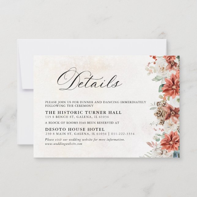 Winterhochzeit Details Karte (Vorderseite)