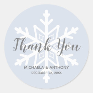 Winterhochzeit Dusty Blue Schneeflocke Danke Runder Aufkleber