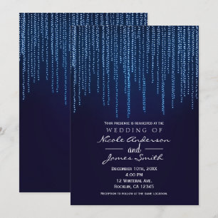 Winterhochzeit Elegante blaue funkelnde Lichterket Einladung