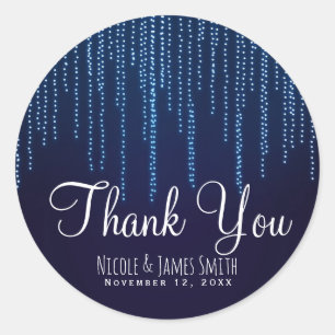 Winterhochzeit Elegante blaue funkelnde Lichterket Runder Aufkleber