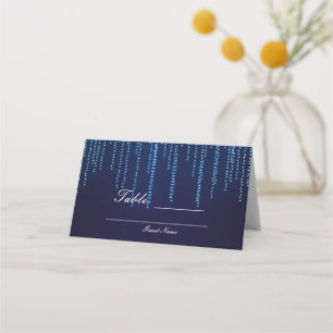 Winterhochzeit Elegante blaue Saitenlichter Platzkarte