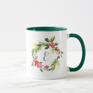 Winterhochzeit Floral Wasserfarbe Kranz Monogram Tasse