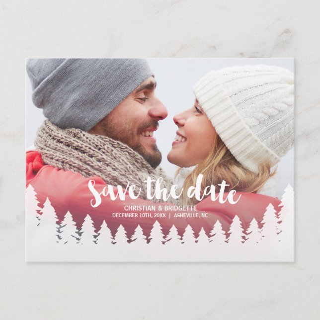 Winterhochzeit Foto Save the Date Postkarte (Vorderseite)