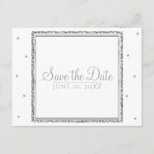 Winterhochzeit Glamour Silber & Weiß Save the Date Ankündigungspostkarte