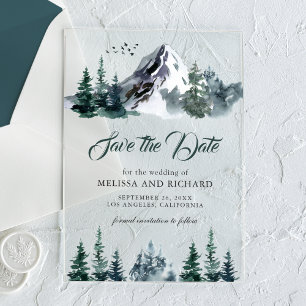 Winterhochzeit im Bergwald - Save the Date Acryleinladungen