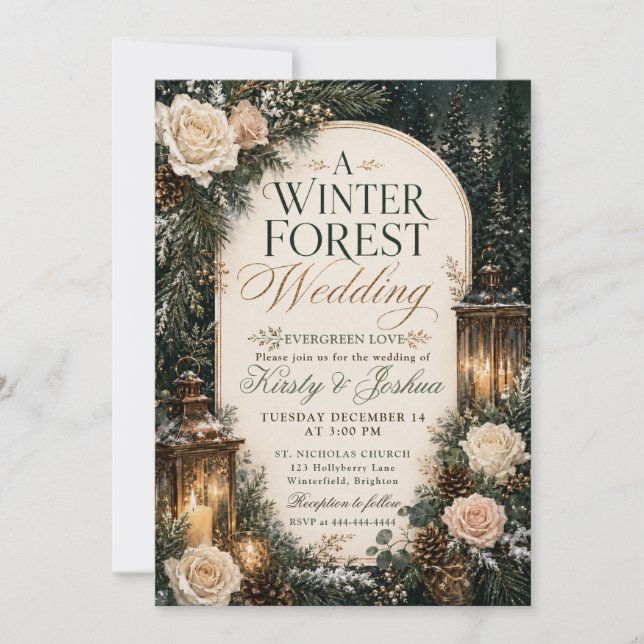 Winterhochzeit im Wald Einladung (Vorderseite)