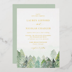 Winterhochzeit im Watercolor Snowy Woodland Folieneinladung