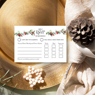 Winterhochzeit Immergrün und rote Beeren Menü RSVP Karte