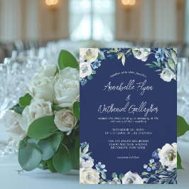 Winterhochzeit in Navy Blue White Floral Handschri Einladung