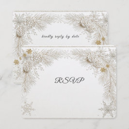Winterhochzeit Kiefernzweige Gold Schneeflocken  RSVP Karte