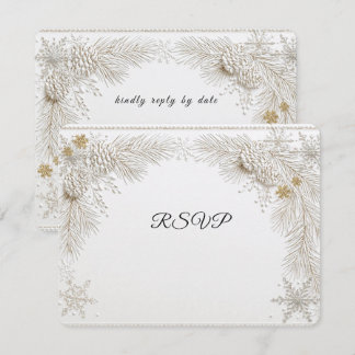 Winterhochzeit Kiefernzweige Gold Schneeflocken  RSVP Karte