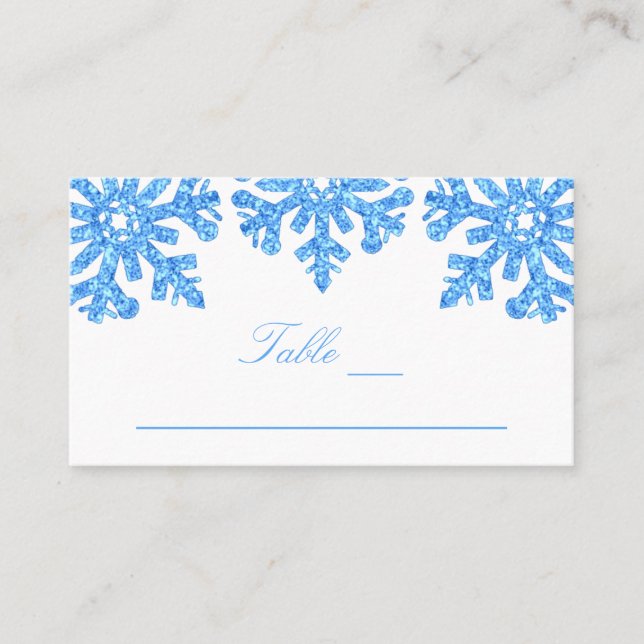 Winterhochzeit mit blauem Snowflake Platzkarte (Vorderseite)